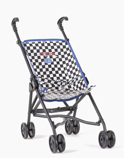 Poussette Racing Damier noir et blanc, biais bleu