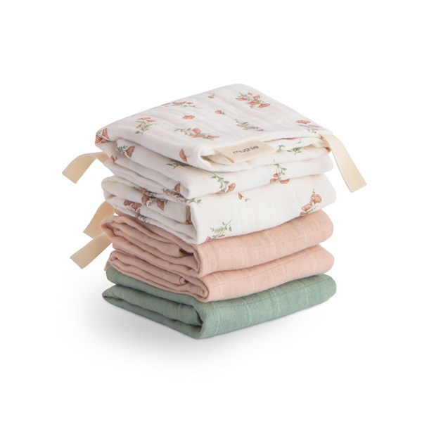 Muslin Cotton Washcloth 5-Pack_Pink Flowers Combo_Stack