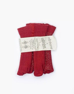 Lot de 2 collants rouge carmin uni paillettes