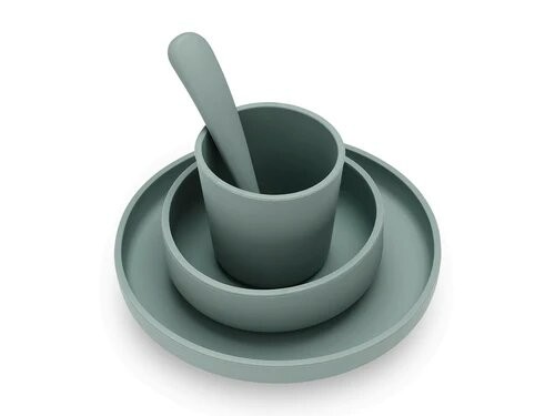Coffret repas bébé en silicone-Vert cendré 4